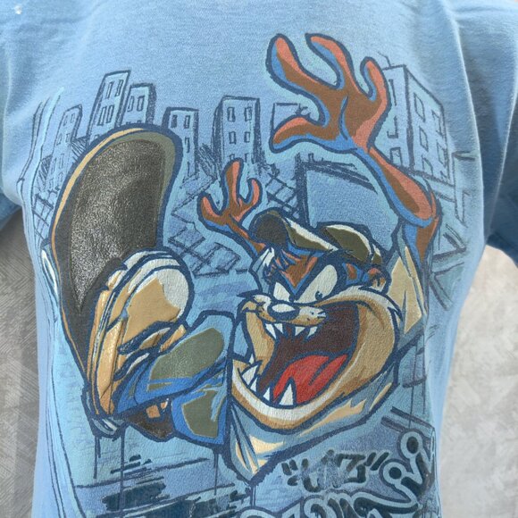 VTG  Looney Tunes Taz Shirt Mens Small Blue Skater Graphic Tee Cartoon 90s 1997 - Picture 3 of 16